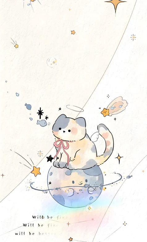 治愈系插画猫咪·星球漫游（Honey果酱 可爱手机壁纸）