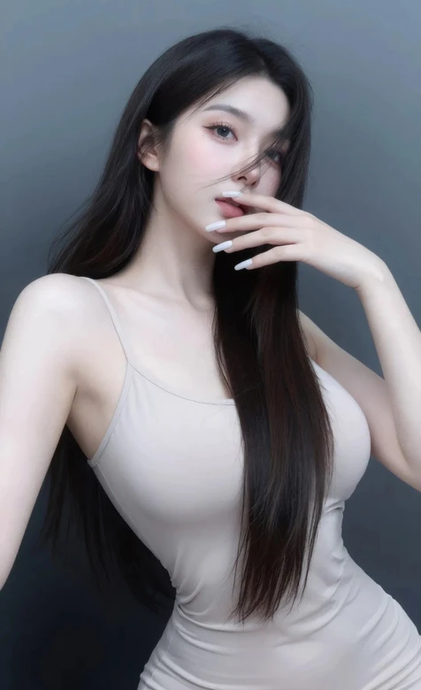 气质长发女生·吊带裙白美甲 写实唯美竖屏壁纸