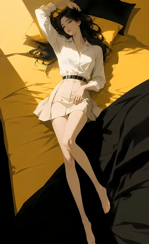 二次元唯美插画少女·慵懒卧床 高人气竖屏壁纸