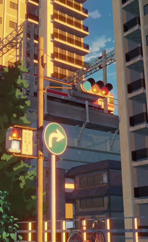 城市街景·日系动漫风黄昏轻轨 治愈感手机壁纸推荐