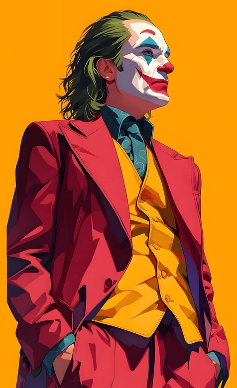 小丑（影视《小丑》）·红西装黄马甲 扁平插画风 高质感手机壁纸