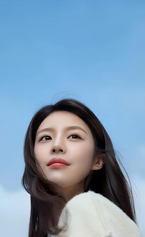 清新唯美风长发女性 蓝天背景手机壁纸