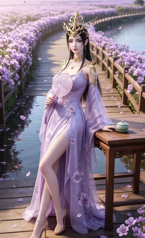 古风美女·美杜莎·紫裙团扇·国风唯美游戏风 花海木桥壁纸