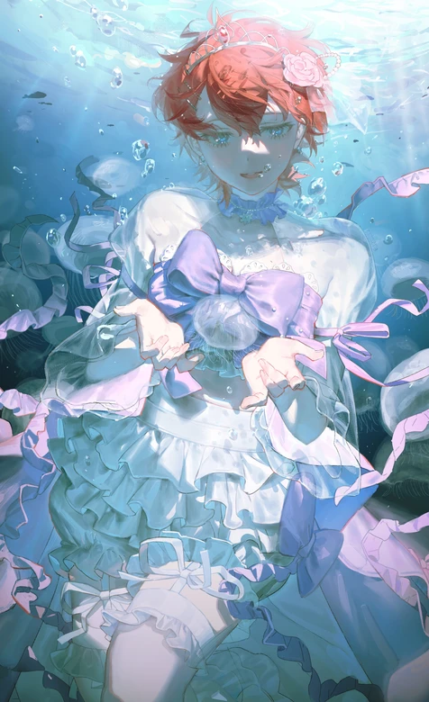 红发洛丽塔少女·水下唯美二次元梦幻治愈手机壁纸