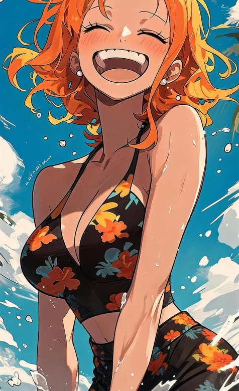海贼王娜美·海边戏水花泳衣 日系动漫风手机壁纸（高点击航海热血风）