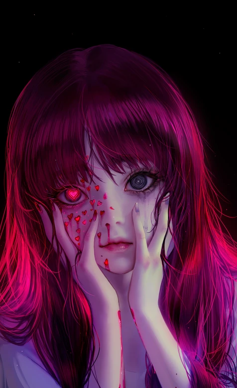 红发女孩·爱心眼血泪暗黑二次元 热门手机壁纸