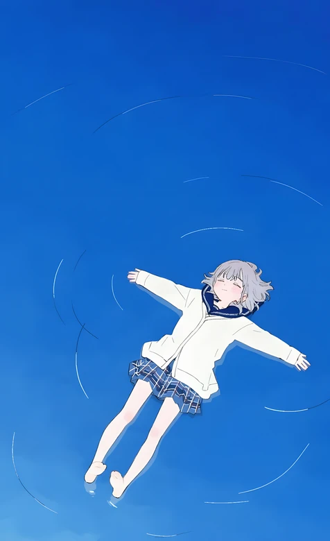 银发少女舒展漂浮 日系治愈风 治愈系手机壁纸