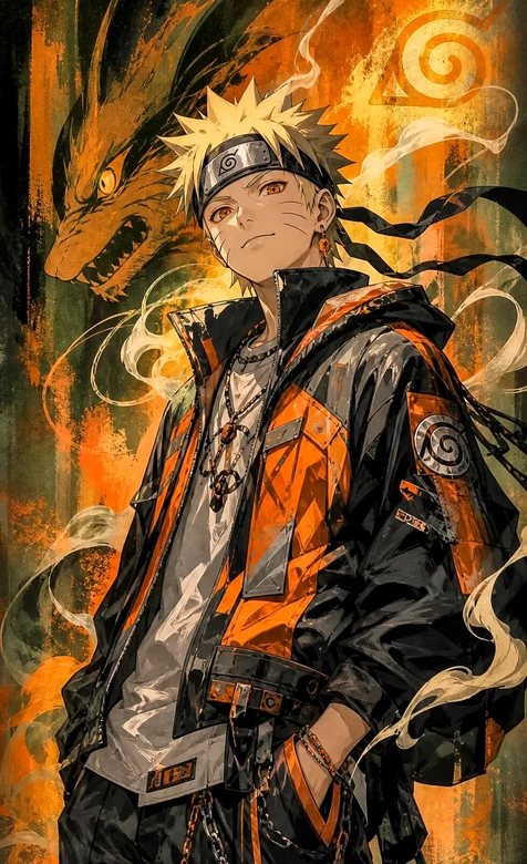 漩涡鸣人·九尾伴身 潮流插画风 火影忍者热血壁纸（火影忍者潮流壁纸）
