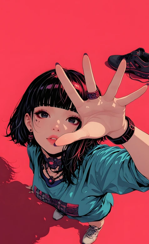 二次元潮流少女·伸手互动 阿迪达斯鞋 个性手机壁纸