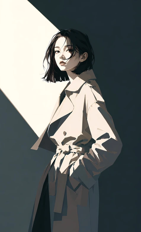 短发风衣女性·写实插画风 冷冽都市手机壁纸
