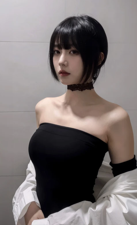 短发暗黑系少女·抹胸蕾丝项圈 冷艳气质手机壁纸