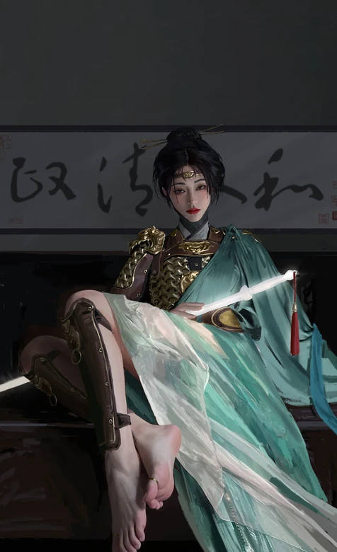 国风铠甲女子·持剑静思 国漫古风手机壁纸（古风铠甲壁纸）