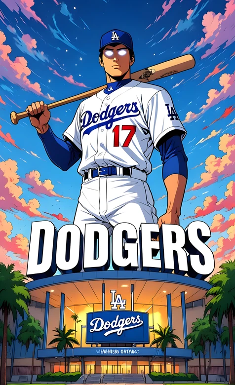 大谷翔平·道奇17号动漫风 高清全面屏锁屏